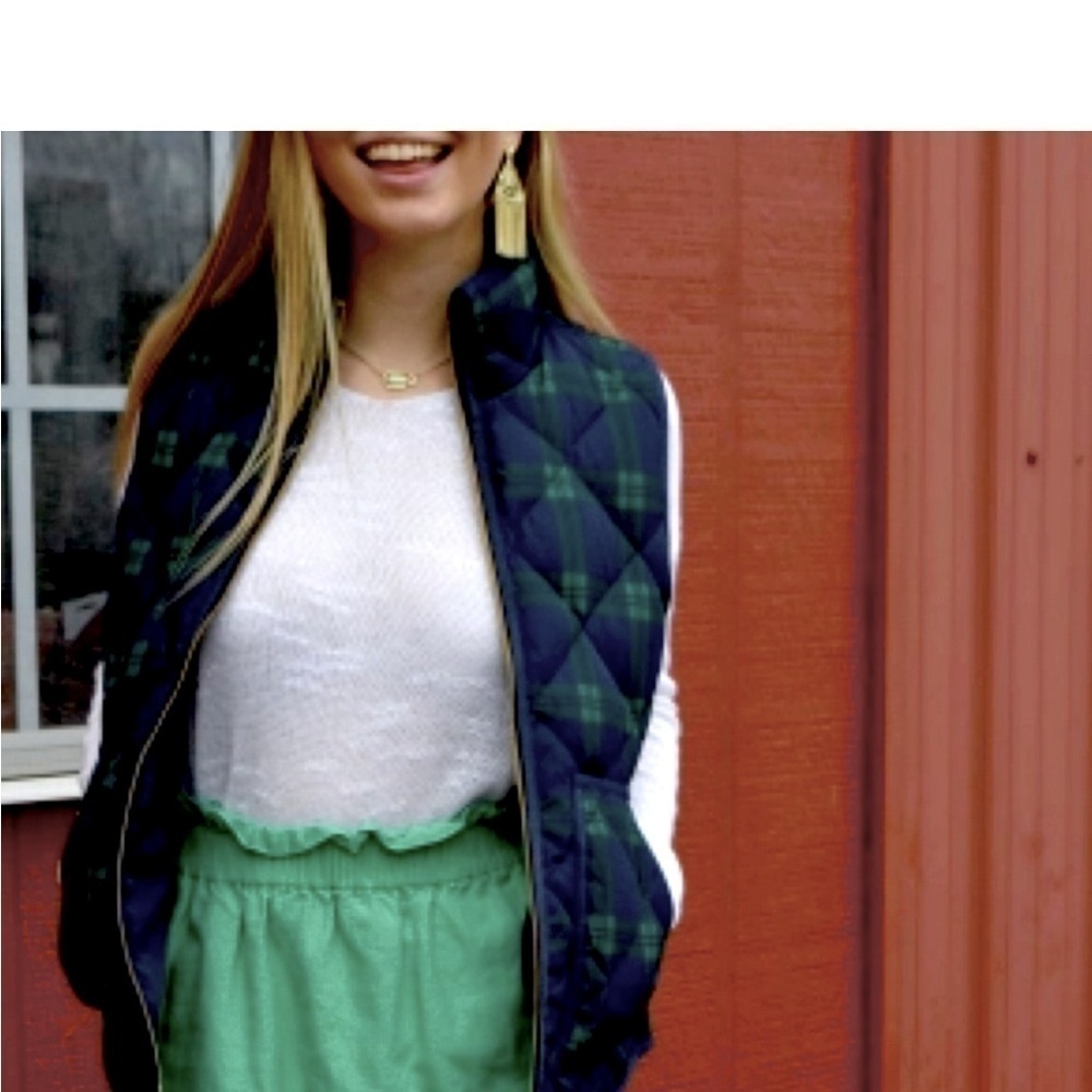 British Khaki Blue plaid vest Sz Small